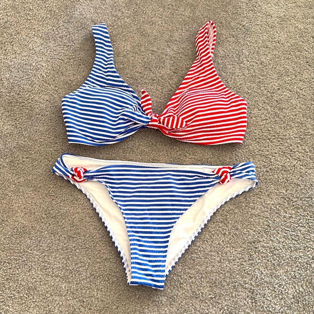 Abercrombie Red, White & Blue Seersucker Bikini Medium